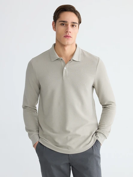 LCWAIKIKI Classic Bej Polo Yaka Erkek Sweatshirt ürün görseli 1