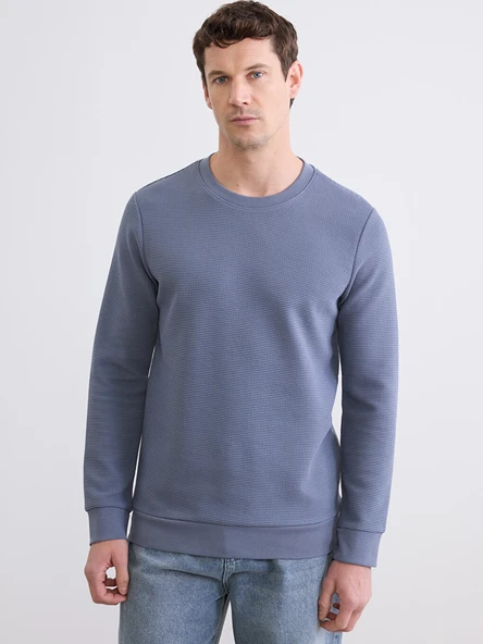 LCWAIKIKI Classic İndigo Bisiklet Yaka Erkek Sweatshirt ürün görseli 1
