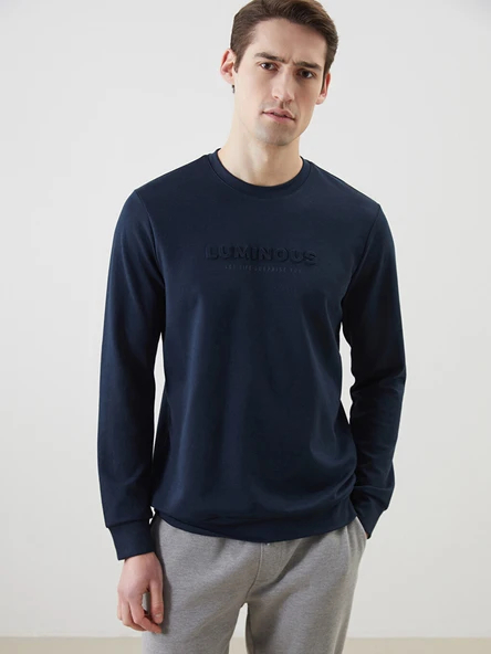LCWAIKIKI Classic Lacivert Bisiklet Yaka Uzun Kollu Baskılı Erkek Sweatshirt ürün görseli 1