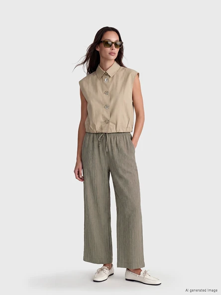LCWAIKIKI Classic Mavi Beli Lastikli Dokulu Kadın Pantolon ürün görseli 1