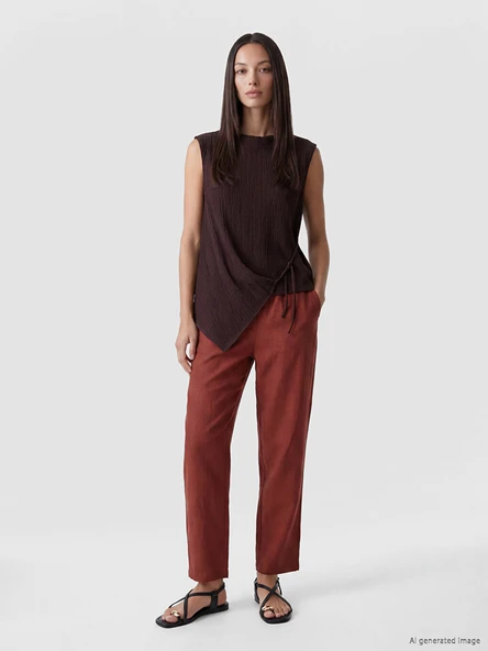 LCWAIKIKI Classic Bordo Havuç Kesim Kadın %100 Keten Pantolon ürün görseli 1