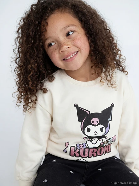 LCW Kids Ekru Bisiklet Yaka Kuromi Baskılı Kız Çocuk Sweatshirt ürün görseli 1