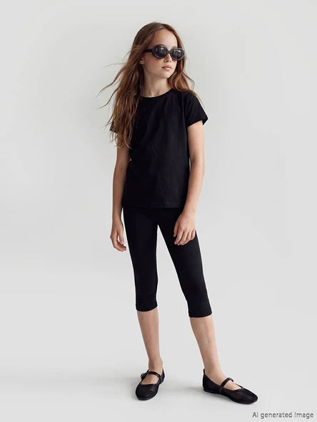 LCW Kids Siyah Beli Lastikli Kız Çocuk Tayt ürün görseli 1