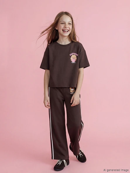 LCW Kids Kahverengi Capyfun Baskılı Kız Çocuk Eşofman Altı ürün görseli 1