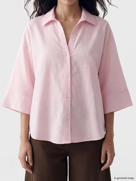 LCW Vision Pembe Oversize Kadın Gömlek - Resim 3