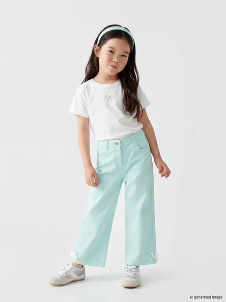 LCW Kids Turkuaz Regular Fit Kız Çocuk Gabardin Pantolon ürün görseli 1