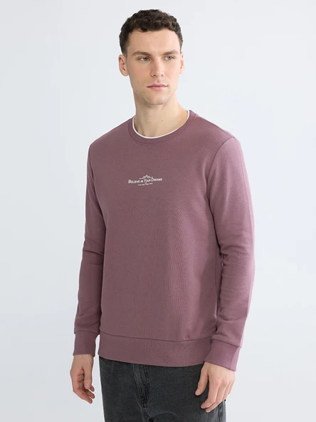 LCWAIKIKI Classic Mürdüm Regular Fit Bisiklet Yaka Baskılı Erkek Sweatshirt ürün görseli 1