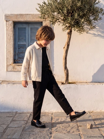 LCW Kids Siyah Loose Fit Erkek Çocuk Keten Karışımlı Pantolon ürün görseli 1