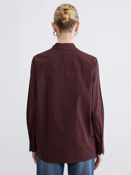 LCW STUDIO Bordo Oversize Poplin Kadın Gömlek - Resim 3