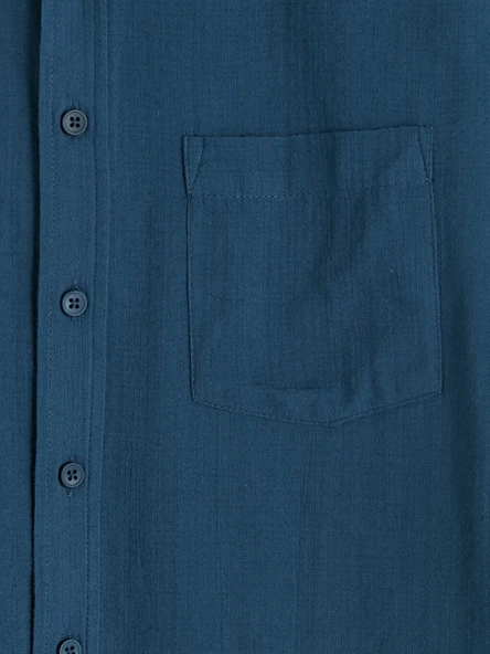LCWAIKIKI Classic İndigo Regular Fit Armürlü Erkek Gömlek - Resim 7