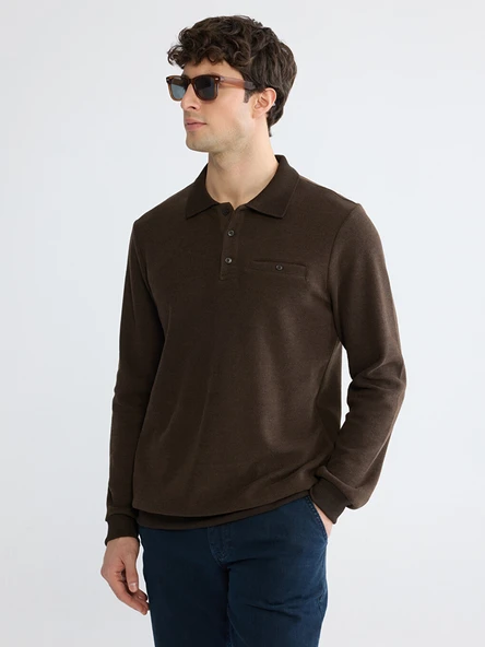 LCWAIKIKI Classic Kahverengi Polo Yaka Erkek Sweatshirt ürün görseli 1