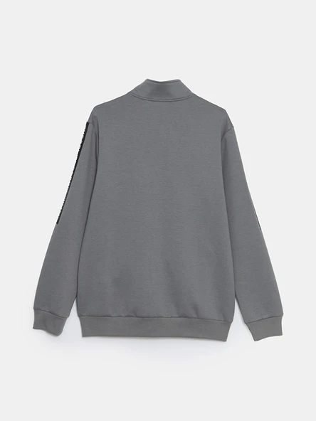 LCWAIKIKI Basic Gri Dik Yaka Erkek Sweatshirt - Resim 8