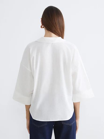 LCW Vision Beyaz Oversize Poplin Kadın Gömlek - Resim 5