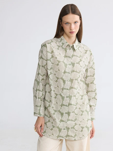 LCW Modest Yeşil Desenli Oversize Kadın Gömlek Tunik ürün görseli 1