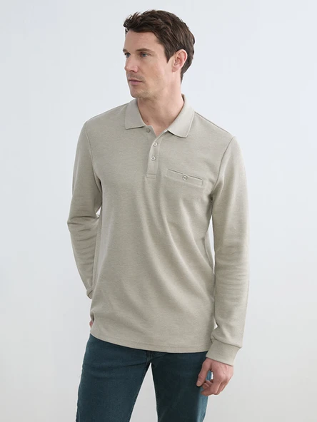 LCWAIKIKI Classic Bej Polo Yaka Erkek Sweatshirt ürün görseli 1