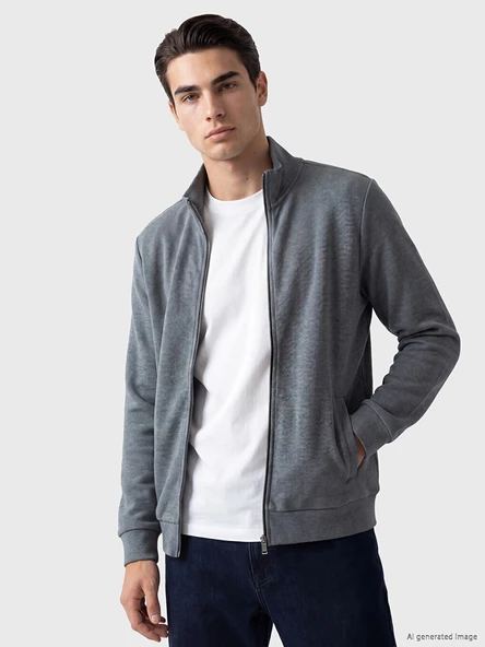 LCWAIKIKI Classic Gri Dik Yaka Erkek Fermuarlı Sweatshirt ürün görseli 1