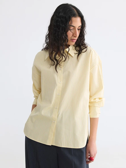 LCW Modest Sarı Çizgili Kadın Gömlek ürün görseli 1