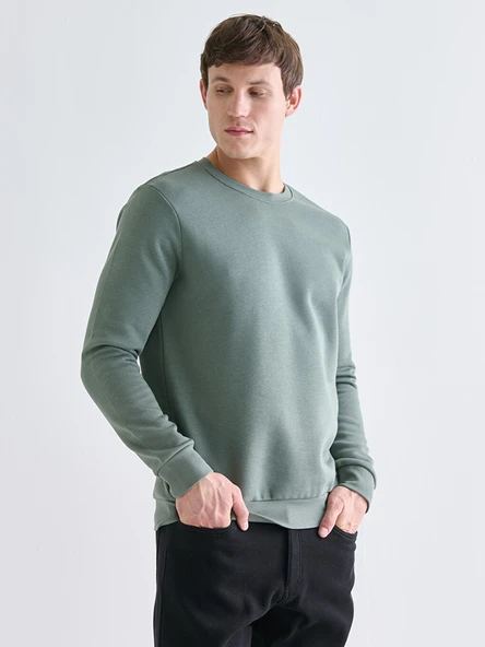 LCWAIKIKI Basic Yeşil Bisiklet Yaka Erkek Kalın Sweatshirt ürün görseli 1