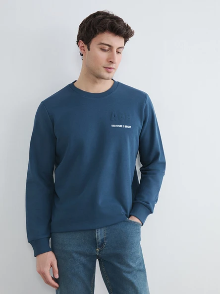 LCWAIKIKI Classic Petrol Bisiklet Yaka Baskılı Erkek Sweatshirt ürün görseli 1