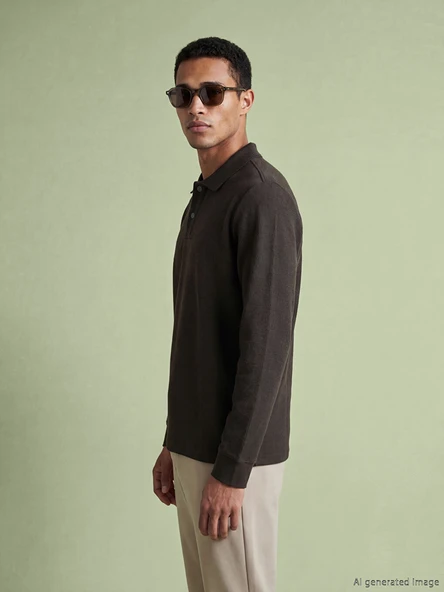 LCWAIKIKI Classic Kahverengi Polo Yaka Erkek Sweatshirt ürün görseli 1