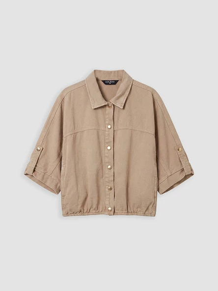 LCW Vision Bej Oversize Kadın Jean Gömlek - Resim 5