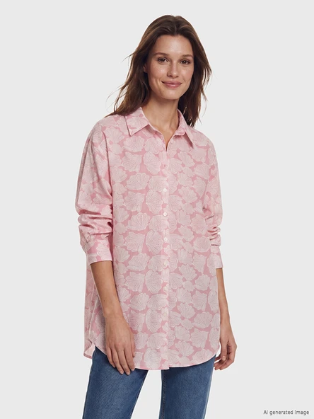 LCW Modest Pembe Desenli Oversize Kadın Gömlek Tunik ürün görseli 1