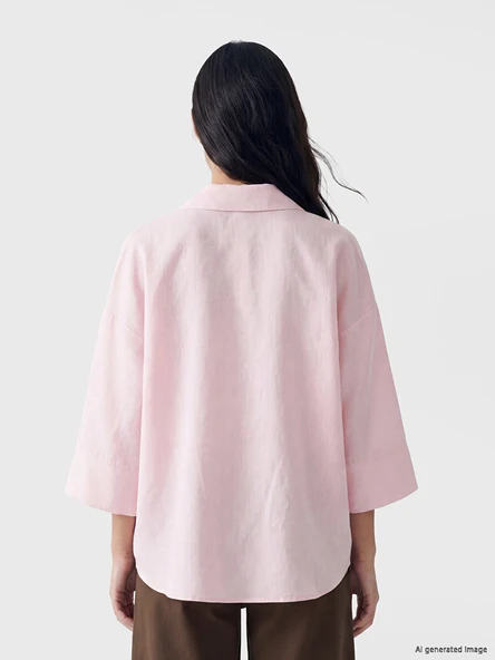 LCW Vision Pembe Oversize Kadın Gömlek - Resim 4