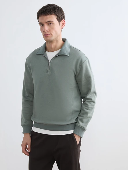 LCW Vision Mavi Polo Yaka Yarım Fermuarlı Erkek Sweatshirt ürün görseli 1