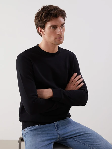 LCWAIKIKI Basic Siyah Bisiklet Yaka Uzun Kollu Erkek Sweatshirt ürün görseli 1