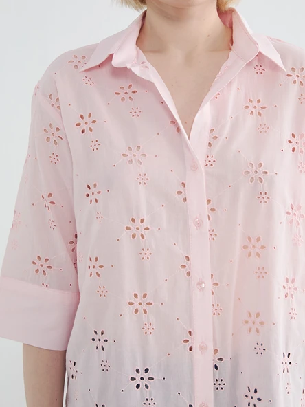 LCW Vision Pembe Oversize Kadın Gömlek - Resim 3