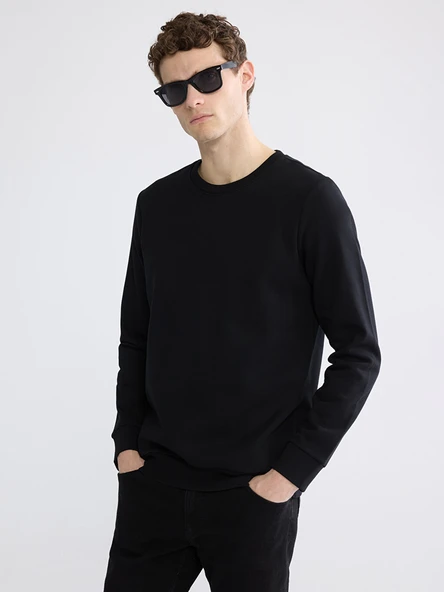 LCWAIKIKI Classic Siyah Bisiklet Yaka Erkek Kalın Sweatshirt ürün görseli 1