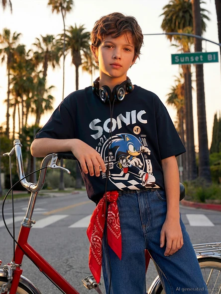 LCW Kids Lacivert Sonic Baskılı Erkek Çocuk Tişört ürün görseli 1