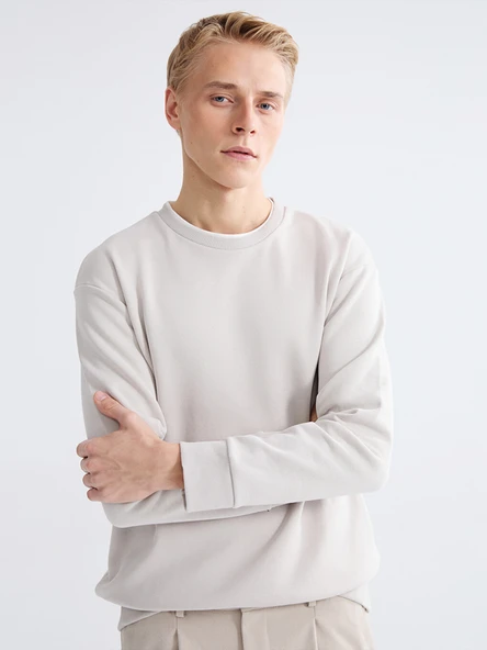 LCW Vision Bej Bisiklet Yaka Erkek Kalın Sweatshirt ürün görseli 1