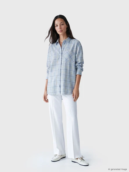 LCW Modest Sarı Ekose Oversize Kadın Gömlek - Resim 2