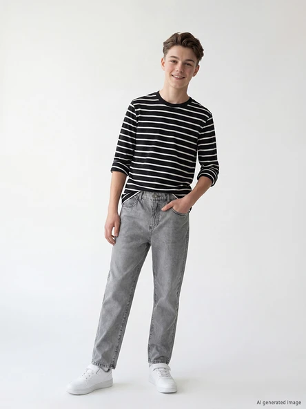 LCW Kids Gri Baggy Fit Erkek Çocuk Jean Pantolon ürün görseli 1