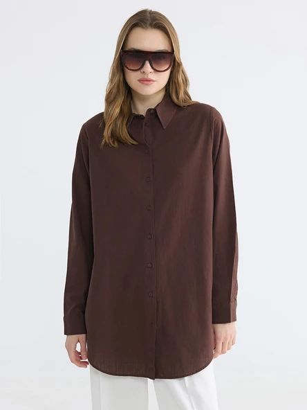 LCW EVERYDAY Kahverengi Regular Fit Kadın Gömlek Tunik ürün görseli 1