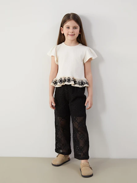 LCW Kids Siyah Beli Lastikli Dantel Kız Çocuk Pantolon ürün görseli 1