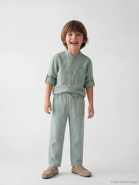 LCW Kids Yeşil Beli Lastikli Erkek Çocuk Pantolon ürün görseli 1