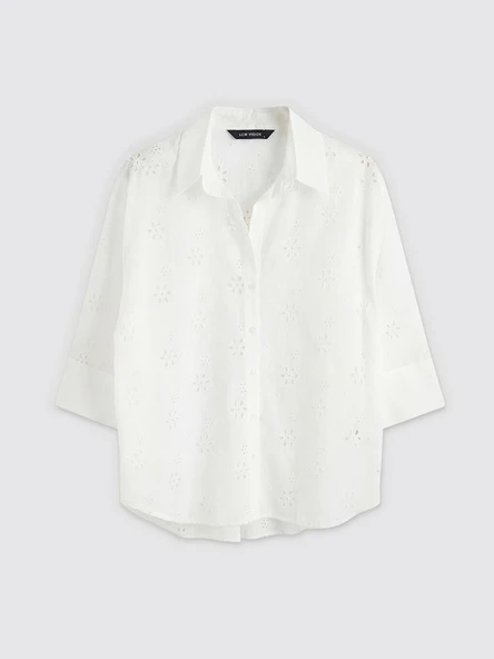 LCW Vision Beyaz Oversize Kadın Gömlek - Resim 5