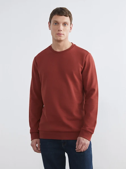 LCWAIKIKI Classic Kahverengi Bisiklet Yaka Erkek Sweatshirt ürün görseli 1