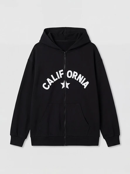 LCW Kids Siyah California Baskılı Kız Çocuk Kalın Fermuarlı Sweatshirt ürün görseli 1