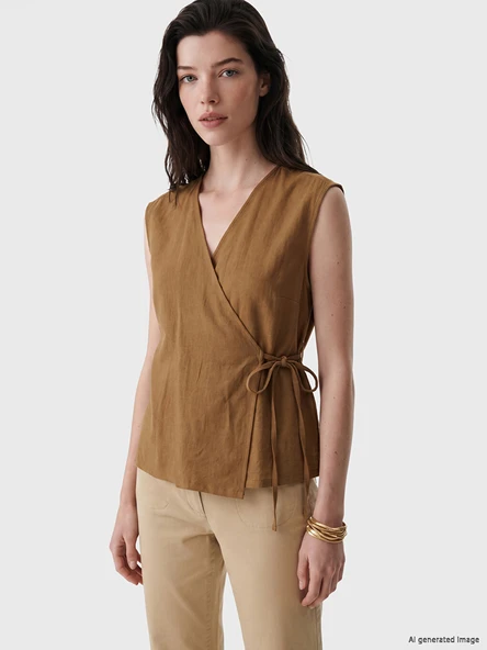 LCW Comfort Yeşil Kruvaze Yaka Bluz ürün görseli 1