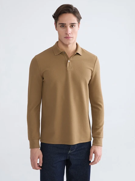 LCWAIKIKI Classic Kahverengi Polo Yaka Erkek Sweatshirt ürün görseli 1