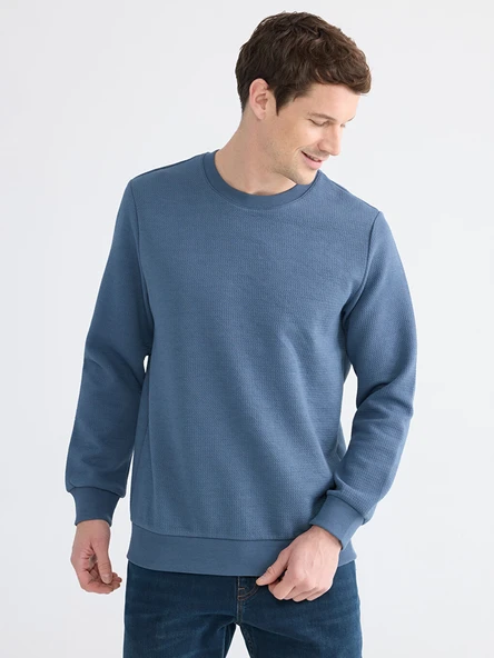 LCWAIKIKI Classic Petrol Bisiklet Yaka Erkek Sweatshirt ürün görseli 1