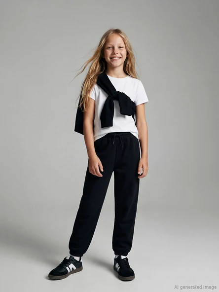 LCW Kids Siyah Beli Lastikli Kız Çocuk Jogger Eşofman Altı ürün görseli 1
