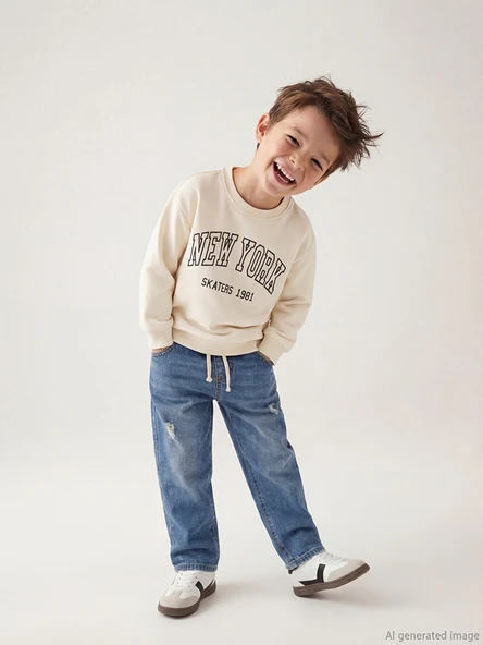 LCW Kids İndigo Regular Fit Erkek Bebek Bağcıklı Jean Pantolon ürün görseli 1