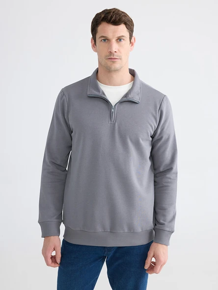 LCWAIKIKI Classic Gri Dik Yaka Uzun Kollu Erkek Kalın Sweatshirt ürün görseli 1