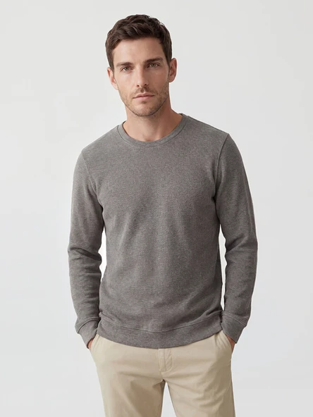 LCWAIKIKI Classic Gri Bisiklet Yaka Erkek Sweatshirt ürün görseli 1