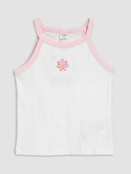 LCW Kids Beyaz Çiçek Nakışlı Kız Çocuk Atlet ürün görseli 1