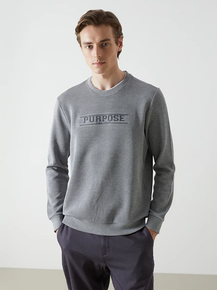 LCWAIKIKI Classic Bej Bisiklet Yaka Uzun Kollu Baskılı Erkek Sweatshirt ürün görseli 1